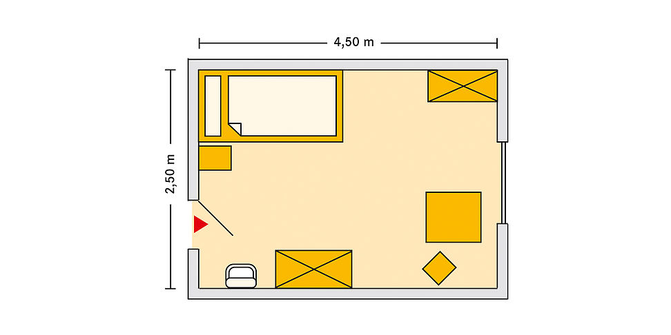 Pflegeheim Meerane Haus Hirschgrund mit Beispielgrundriss Einzelzimmer.