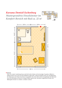 Grundrissbeispiel Einzelzimmer im Komfortbereich 