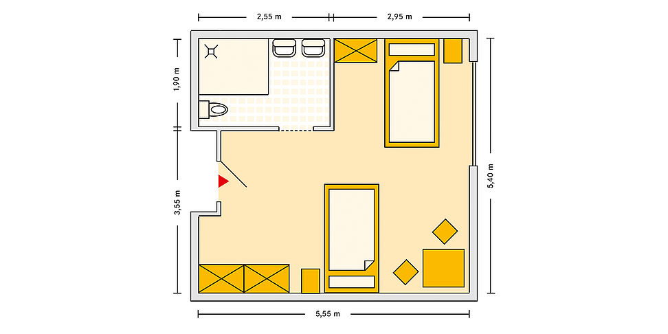 Pflegeheim Bruchkoebel mit Beispielgrundriss Doppelzimmer