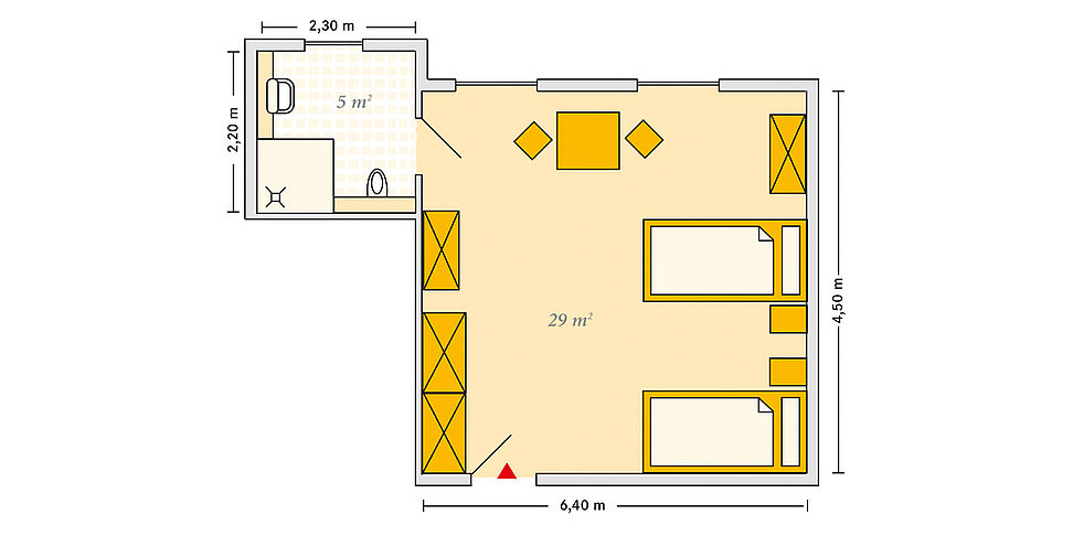 Pflegeheim Bitterfeld mit Beispielgrundriss Doppelzimmer
