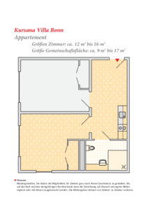 Appartement ca. 12-16 qm; Gemeinschaftsfläche ca. 9-17 qm