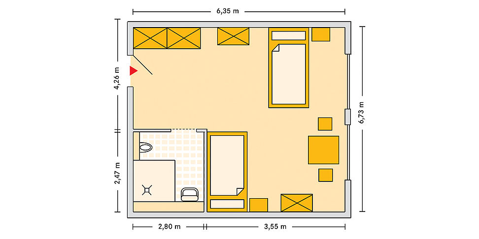 Pflegeheim Grimmen mit Beispielgrundriss Doppelzimmer