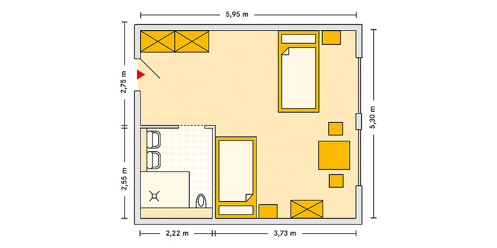 Pflegeheim Diedorf mit Beispielgrundriss Doppelzimmer.