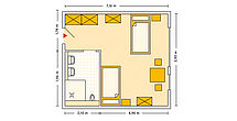Pflegeheim Aalen mit Beispielgrundriss Doppelzimmer.