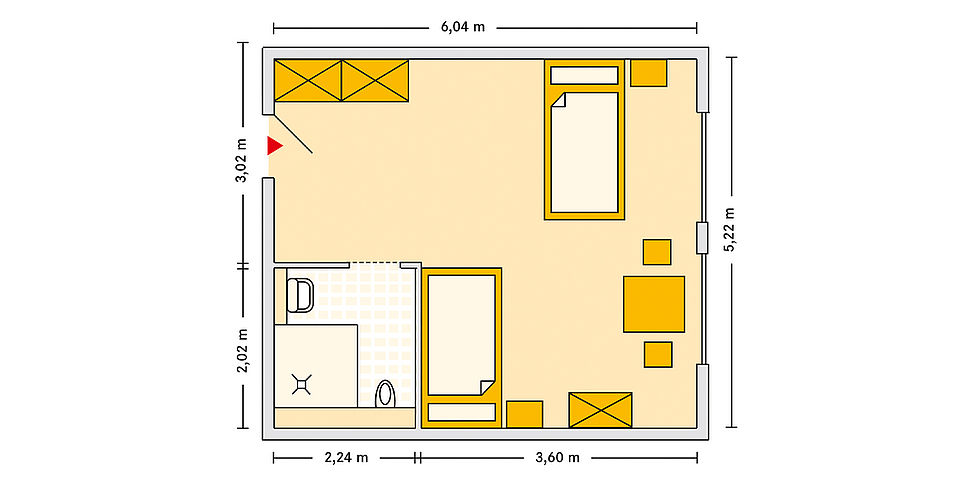 Pflegeheim Pilsting mit Beispielgrundriss Doppelzimmer.