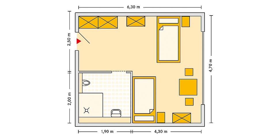 Pflegeheim Stavenhagen mit Beispielgrundriss Doppelzimmer