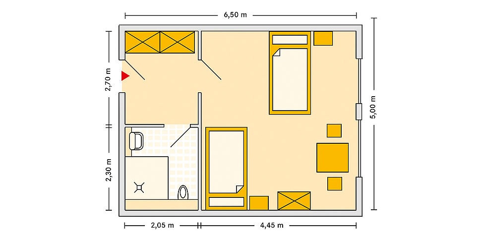 Pflegeheim Bad Muskau mit Beispielgrundriss Doppelzimmer