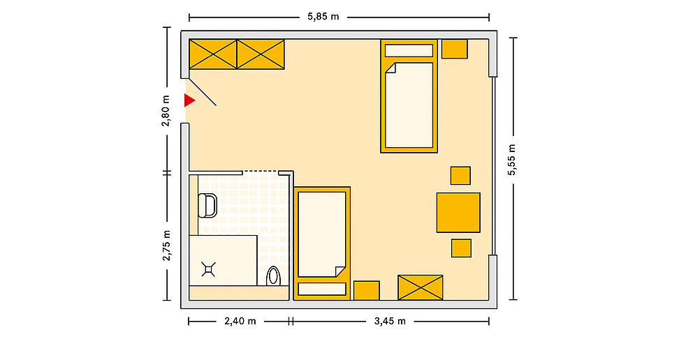 Pflegeheim Wittenberg mit Beispielgrundriss Doppelzimmer