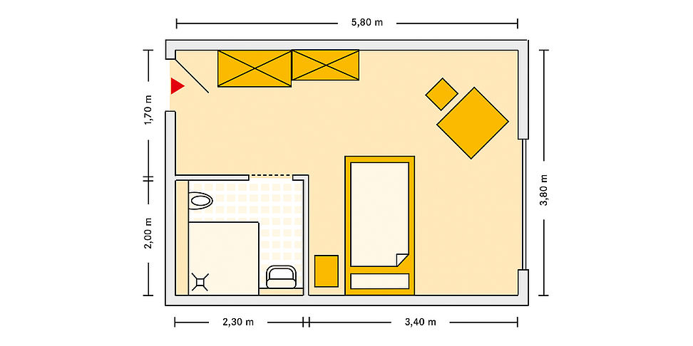 Pflegeheim Otzberg mit Beispielgrundriss Einzelzimmer.