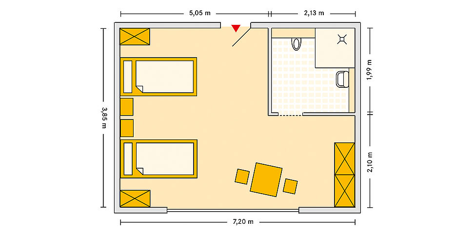 Pflegeheim Nuertingen mit Beispielgrundriss Doppelzimmer