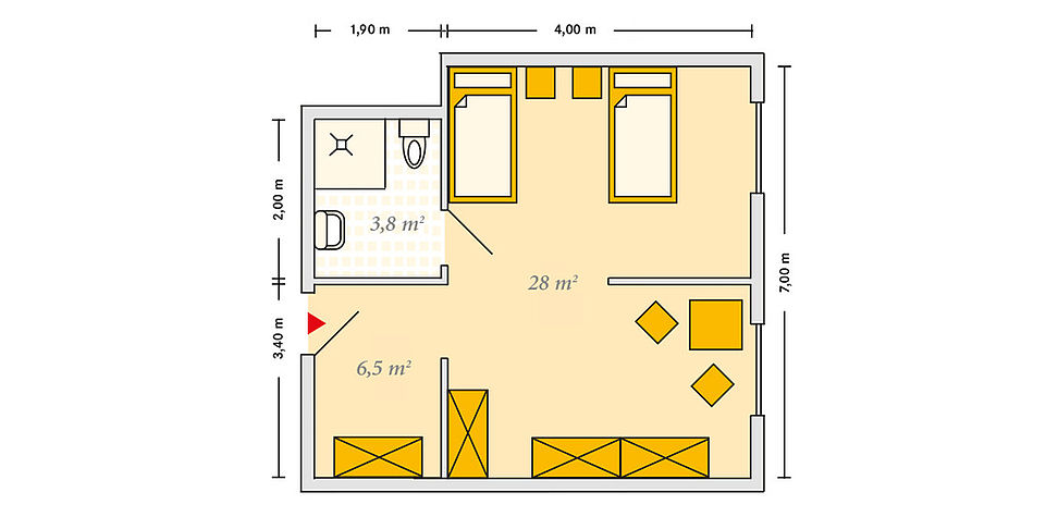 Pflegeheim Wolfen mit Beispielgrundriss Doppelzimmer